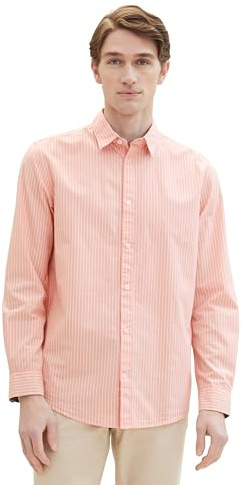 TOM TAILOR Herren Regular Fit Basic Hemd mit Streifen, 35192 - Hazy Coral Rose Stripe, M