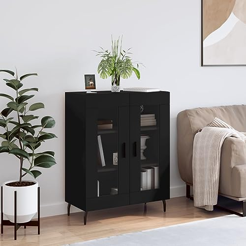 Tidyard Sideboard Glasvitrine Kommode Anrichte Schrank Beistellschrank Mehrzweckschrank Standschrank Holzwerkstoff Schwarz 69,5x34x90 cm