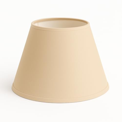 35 cm Paralume Cono, Tessuto di Cotone con PVC Bianco, Prodotto Artigianale, per Lampada da Tavolo, Piantana (Crema)