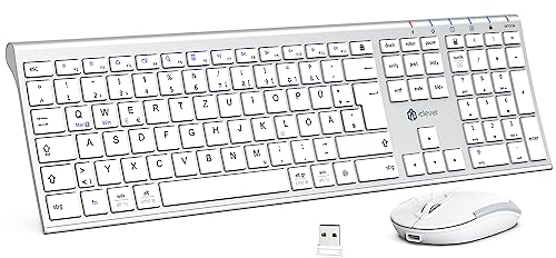 iClever 2.4G kabellose Tastatur und Maus Set, USB-C wiederaufladbar, Originalgröße, schlanke, dünne und widerstandsfähige Tastatur für Windows 7/8/10, Mac OS
