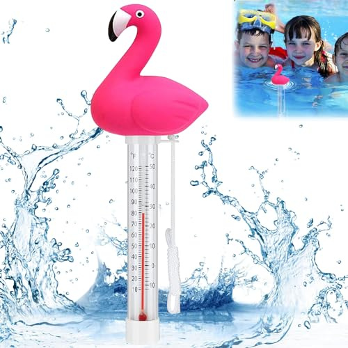Termometro galleggiante per piscina, temperatura degli animali, termometro per piscina, facile da leggere di notte, per interni ed esterni, piscina, acquari, laghetti da pesca (fenicotteri)