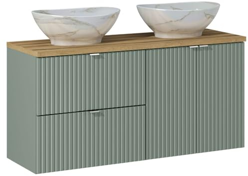 Lomadox Doppio lavabo bagno con lavabo in ceramica 120 cm verde e rovere