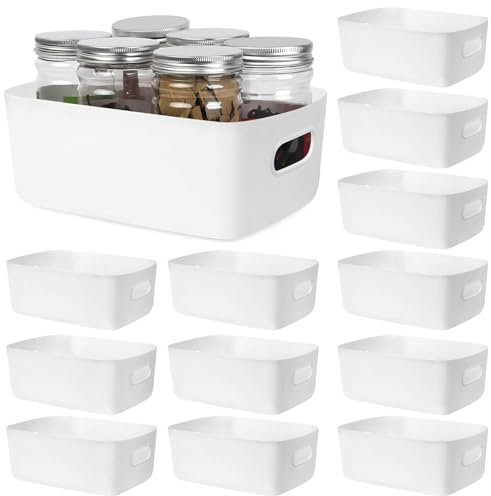 12 cajas organizadoras de plástico con asas, cajas organizadoras para cocina, baño, oficina, estantería, caja de plástico, armario de cocina, almacenamiento de cosméticos (24 x 16 x 9,5 cm)
