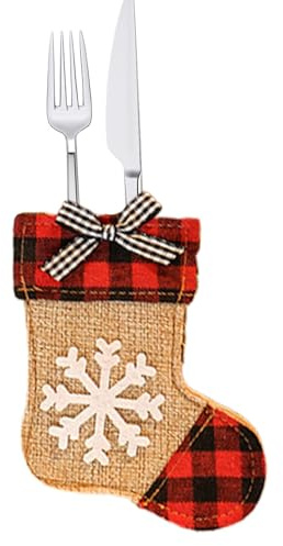 Tasche per utensili di Natale,Tasca per posate di Natale, decorazioni da tavola a quadri e neri Borse per utensili di Natale, Borse per posate da forchetta da taglio, borse per utensili di