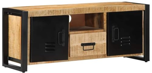 vidaXL tv cabinet 100x30x40 cm - solid mango wood tv stand/sideboard with storage - industrial media unit with metal handles - black/brown retro style for living room/bedroom