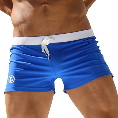 Oanviso Bañador para Hombre Bañador Corto con Cordón Bañador Tipo Bóxer Monocolor Bañador para Deportes Acuáticos de Secado Rápido Parte Delantera con Bolsillo con Cremallera B Azul L