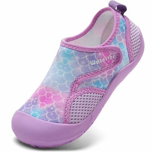 WateLves Wide Toddler Water Shoes Kids Quick Dry Barefoot Shoes Girls Boys Aqua Athletic Sneakers for Beach Hiking Swim Kayak Sport Accessories, Camping Essentials (Fish Scales, 33)