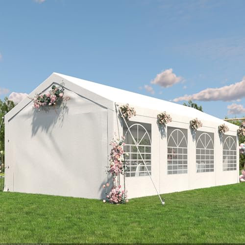 TRIUMPHKEY Pavillon 4x8, Partyzelt 4x8 Wasserdicht Stabil Winterfest, Gartenzelt UV-Schutz 50+ Festzelt,Winterfest Pavillon mit 170g PE-Plane, Party Zelt für Partys Hausparty Hochzeiten, Weiß
