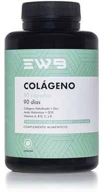 EWB - Colágeno + Ácido Hialurónico + Coenzima Q10 + Zinc + Vitamina A, B, C, D y B12-90 Cápsulas - Colágeno Hidrolizado para Articulaciones, Pelo, Piel y Uñas