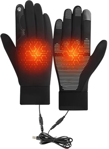 WDKXCN Gants Chauffants, Gant Chauffant avec Alimentation USB, Gant Chauffant Moto Non Antidérapants, Gants Électriques Imperméables pour Ski, Randonnée, Cyclisme, Noir/L