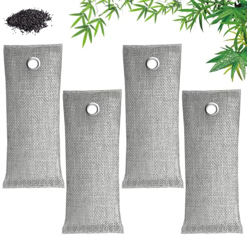 4 Pezzi Carbone Attivo Sacchetti, 16.7 X 7 cm/75 g Sacchetto Carbone Bambù, Riutilizzabile Sacchetto Deodorante Naturale, Assorbi Odori per Ambienti Adatto per Armadi, Scarpe, Auto, Cucine