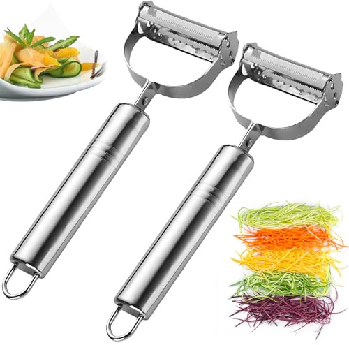 2er Packung Doppelschneidiger Julienne & Gemüseschäler Aus Edelstahl, Schneideschäler Und -Zerkleinerer, Mehrzweck-Gemüse- Und Obstschäler Für Die Küche