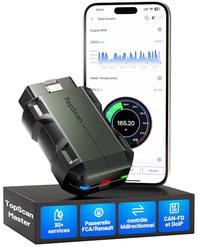 TOPDON TopScan Master Diagnosi Auto, OBD2 Diagnostica Bluetooth Professionale in Italiano, Scanner Auto per iOS e Android, 30+ Servizi di Reset, Test Attivo, CAN FD&DoIP, FCA/Nissan/Renault SGW