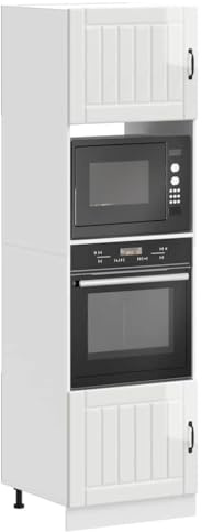 Tonture Armoires de Four 2 pièces Lucca Bois d'ingénierie Blanc Brillant Meubles de Cuisine compactes avec Rangement Micro-Ondes et Four pour Salle à Manger ou Salon