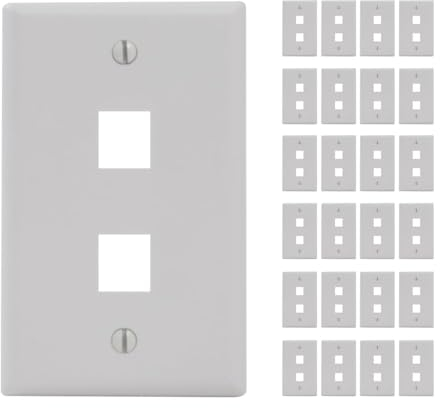 FACEPLATE, FLAT,1-GANG,2-PORT, 25PK, WH