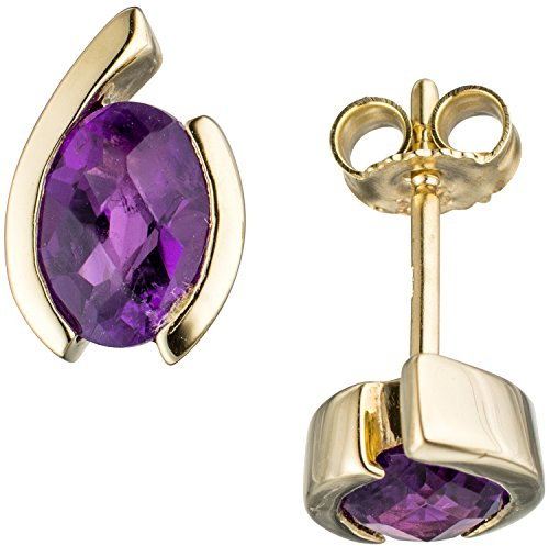 Jobo Damen-Ohrstecker aus 8 Karat 333 Gold mit Amethyst Oval