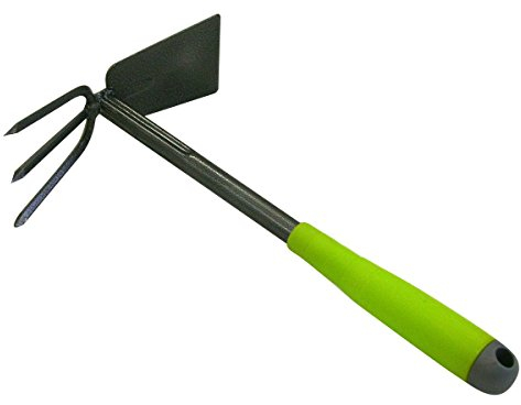 Xclou Serfouette avec panne et fourche 34 x 19 x 6 cm - Binette à main pour jardinage - Sarcloir de jardin avec 3 griffes - Outil de jardin multifonctions, Argent/vert