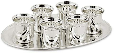 Edzard Set per liquori da 7 Pezzi, 6 Bicchieri da liquore e Vassoio da Portata, Altamente Placcato in Argento, Vassoio 22 x 15 cm, Altezza Bicchiere 5 cm, capacità per Ogni Bicchiere 0,04 Litri