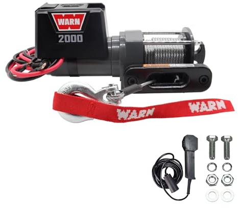 WARN 2000 DC 12V Electric Winch, 2000 lb Pulling Capacity | Steel Cable, Hook & Corded Remote | Portable, Compact Power for Trailers, ATVs, Workshops, and General Utility Lifting & Pulling
