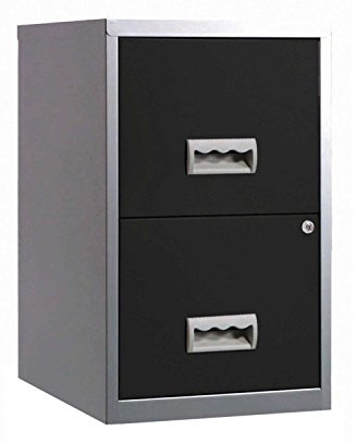 Pierre Henry 095808 A4 Steel Lockable 2 Drawers Filing Cabinet - Silver/Black