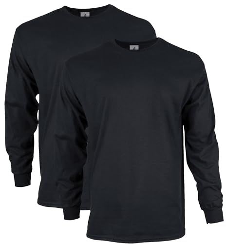 GILDAN Men's Ultra Cotton Adult Long Sleeve T-shirt, 2-pack T Shirt, Black, XXL UK