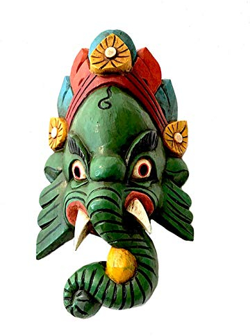 Ganesh Handarbeit Holzmaske aus Nepal 22x12 (Grün)