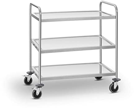Royal Catering Chariot De Service INOX Desserte Restaurant Roulant À Vaisselle RCSW-3SQ2 (3 Plateaux, Espacement De 25 cm, 150 Kg, Acier Inoxydable)