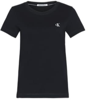Calvin Klein Jeans Women Short-Sleeve T-Shirt Ck Embroidery Crew Neck, Black (Ck Black), L