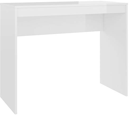 vidaXL Escritorio Contrachapada Mobiliario Oficina Decoración Diseño Sencillo Elegante Funcional Práctico Compacto Versátil Blanco Brillo 90x40x72cm