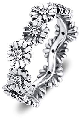 PANDOCCI Frühling Funkelnde Gänseblümchenblume Kronenringe für Frauen 925 Silber DIY Passend für Original Pandora Armbänder Charme Modeschmuck (56#)