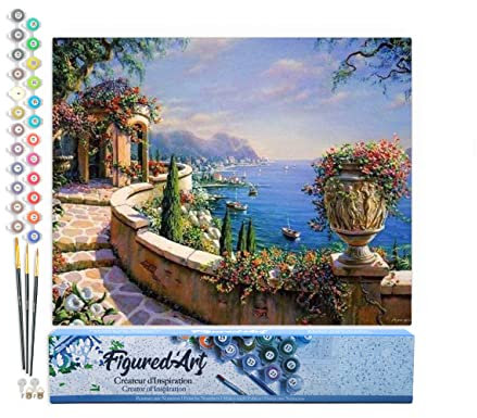 Figured'Art Peinture par Numéro Adulte Vue sur Le Lac - Activité Manuelle Kit de Loisir Créatif DIY Numéro d'art Complet - 40x50cm sans châssis en Bois
