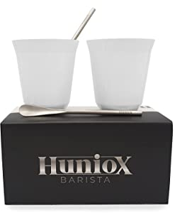 Huniox® 2 x 160 ML Doppelwandige Gläser - Espresso Tassen - Edelstahlbecher - Espressotassen 2er Set - Thermogläser Doppelwandig - Espressotassen Set - Kaffeegläser latte - Coffee (CORAL, 160 ML)