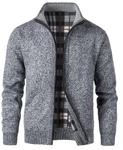 KTWOLEN Mens Fleece Lined Cardigans Classic Full Zip Sweater Stand Collar Jumper Casual Knitted Jackets Long Sleeve Knitwear Winter Warm Coat, Charcoal, XL