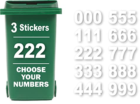 3 x Bin Numbers for Wheelie Bins, 0-9, Dustbin Stickers, Easy Application 17.5cm Stick On Number Stickers - Weatherproof Self Adhesive Vinyl (2)
