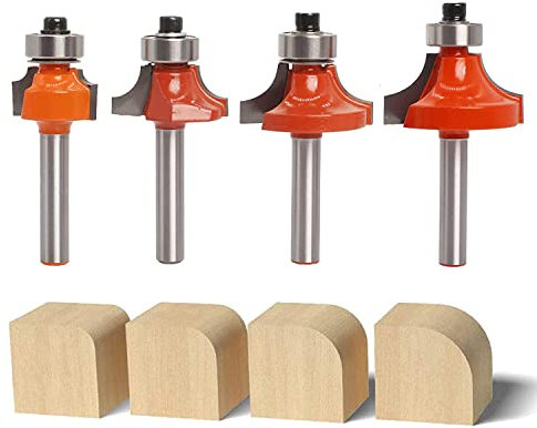 Sinoprotools 4Pcs Round Over Router Bits 1/4 Shank, Roundover Beading Router Bit Set, Tungsten Carbide, Corner Rounding Edge-Forming, Round Over Edging Router Bits (1/8”, 1/4”, 5/16”, 3/8” Radius)