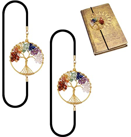 Elastische Lesezeichen,2 Stück Chakra Kristall Heilstein Vintage Metall Lesezeichen für Buchliebhaber Handgefertigte Kristall Glücksbuch Marker gebundene Zeitschriften Notizbücher
