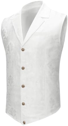 Allthemen Gotisk steampunk-kostymväst för män, paisley, formell jacka, för bröllopsfest,, Vitt och blått, S