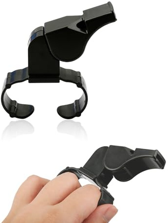 Rumyve2pcs Trainer Portable Whistle Grip Fingers, Reusable Referee Whistle, Plastic Sport Whistle, Loud and Crisp Sound Whistle (Black)