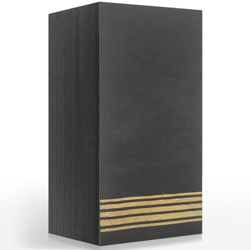 Einweg-Papierservietten, Schwarz und Gold, 200 Stück, Schwarz und Gold, Papier-Gästetücher, Einweg für Badezimmer, Küche, Geburtstag, Hochzeit, Party