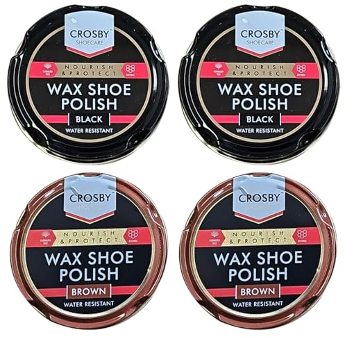 2 x Black Wax Shoe Polish 2 x Brown Wax Shoe Polish 50ML | Pack of 2 Each Water Resistant High Quality Smooth Shiny Polish Protection and Nourishing Shoe Care Cream Traditional Tin for Leather Shoes