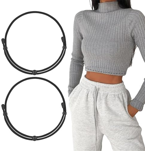 WHIPPY 2Pack Tuck Band Tool for Women Elastic Stretch Belts Tucking Shirts Sweater Cropping Belt Adjustable Crop Band for Top, Black+Black, M