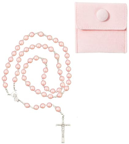 Fc'Noqgn Collier de rosaire 2PCS avec perles de verre et sac cadeau, collier de rosaire catholique, pendentif crucifix, collier de rosaire avec crucifix catholique, perles de rosaire