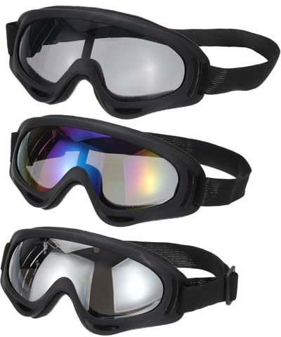 PATIKIL Smutsskyddsglasögon, 3 st motorcykelglasögon, ATV-glasögon, skidglasögon, racinghjälm, skyddsglasögon, vindtäta för bergsbestigning, himmel, dykning, skidåkning, ridning, svart med