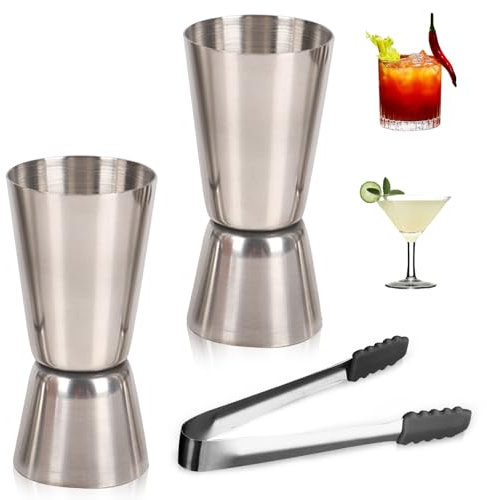 2 Pezzi Dosatore Cocktail, Misurino Cocktail con Pinza Dosatore gin Tonic in Acciaio Inox Dosatore Cocktail Misure Doppio 20/40 ml Per Bar Discoteche Party Feste (Argento)