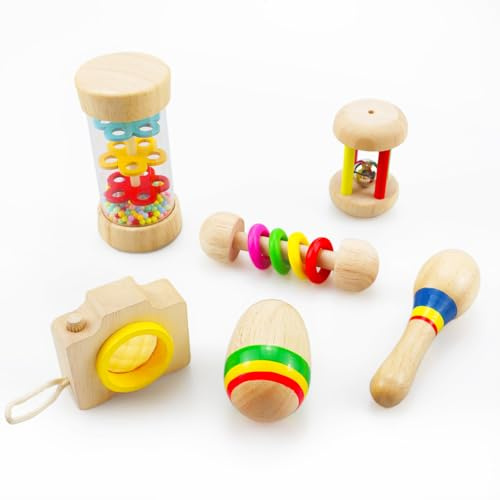 Gifts for 1 2 3 Year Old Baby Boy Girl: Wooden Montessori Toys for 6-12-24 Month Old Toddlers Rattle Maracas Learning Musical Instruments for Kids Age 1 2 3 Birthday Present Autism Babies Sensory Toy