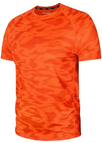 Zengjo Men's Moisture Wicking Running Top Sports T Shirt(Neon Orange,XXL)
