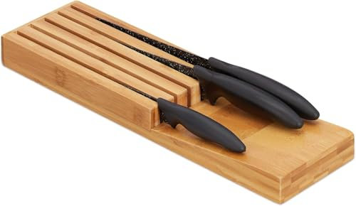 Unibos | Bamboo Knife in-Drawer Block, Storage for 5 Knives, Kitchen, Tabletop Organiser, 39 X 11 X 3.5 Cm