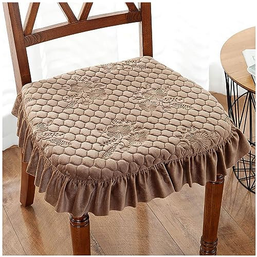 Non-Slip Kitchen Chair Cushions 2 Pack - 45x43x3 cm Removable & Washable Seat Pads Comfortable Upholstered Dining Chair Cushions with Ruffles Ideal for Home Decor