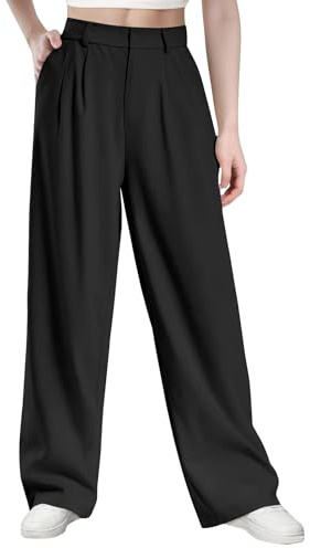 Glacspyg Femmes Automne et Hiver Pantalons décontractés Taille Haute Tissu Polyester élasthanne Haute densité de Travail Professionnels Larges élégants et Lisses avec Poches Noir XL