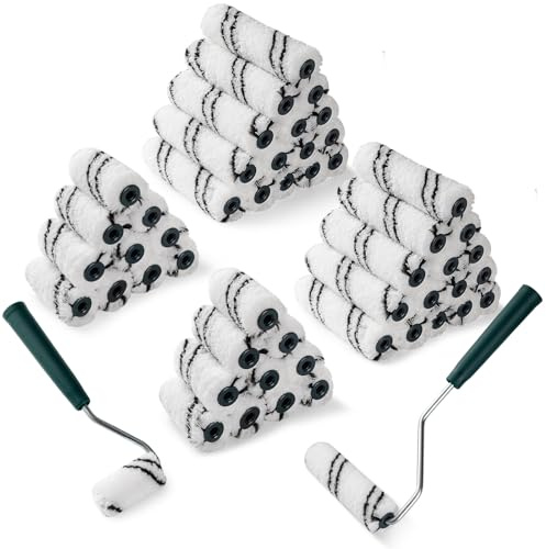 CoatPro Twools 50 Pack 2 Inch and 4 Inch Microfiber Paint Roller Covers with 2pcs Anti Rust Metal Roller Frames, Professional Grade Painting Tools for Walls, Ceilings, Furniture